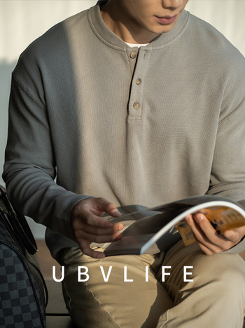 Urban Casual Series Ανδρικό μακρυμάνικο T-Shirt με βάφλες υφής και γιακά baseball, άνοιξη 2026, Henley στυλ