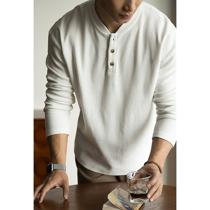 Urban Casual Series Ανδρικό μακρυμάνικο T-Shirt με βάφλες υφής και γιακά baseball, άνοιξη 2026, Henley στυλ
