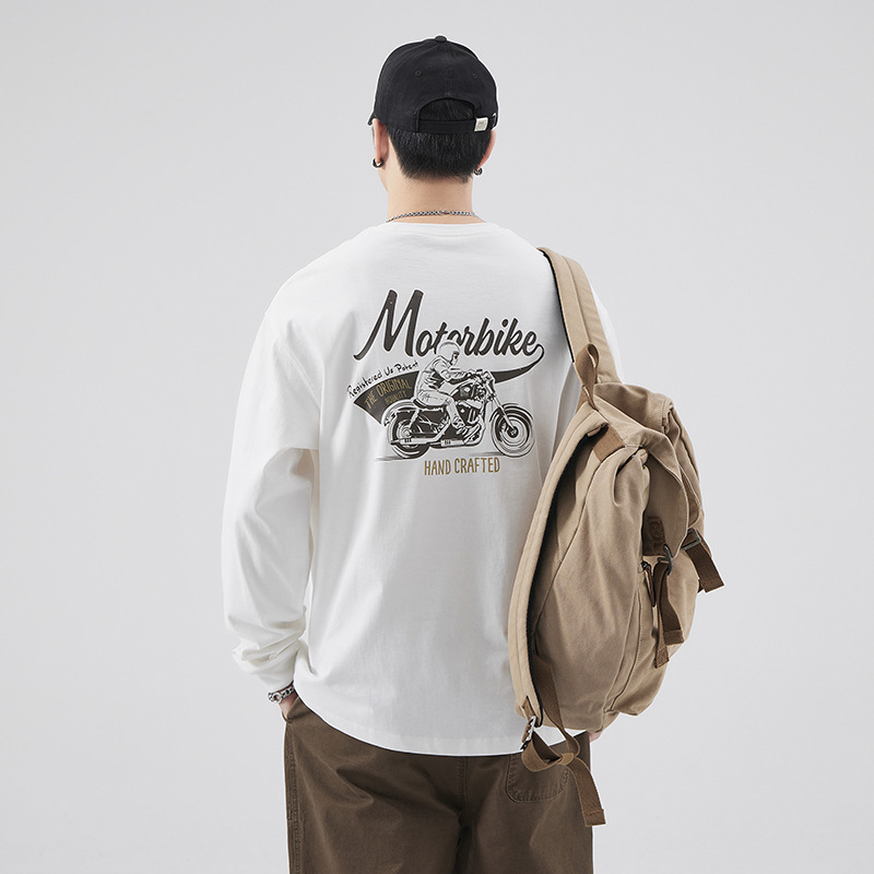 Ανδρικό μακρυμάνικο T‑shirt από 260 g βαρύ φινιρισμένο βαμβάκι, εκτύπωση καρτούν, άνετη γραμμή, μεγάλο μέγεθος, κατάλληλο για άνοιξη και φθινόπωρο