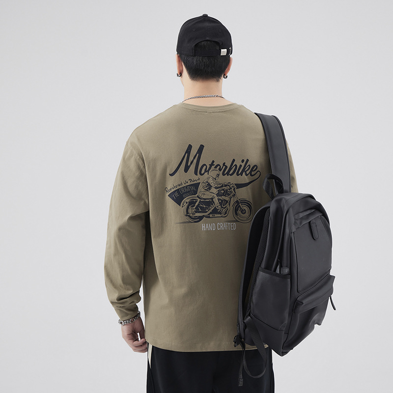 Ανδρικό μακρυμάνικο T‑shirt από 260 g βαρύ φινιρισμένο βαμβάκι, εκτύπωση καρτούν, άνετη γραμμή, μεγάλο μέγεθος, κατάλληλο για άνοιξη και φθινόπωρο