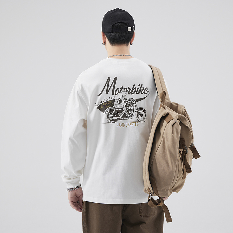 Ανδρικό μακρυμάνικο T‑shirt από 260 g βαρύ φινιρισμένο βαμβάκι, εκτύπωση καρτούν, άνετη γραμμή, μεγάλο μέγεθος, κατάλληλο για άνοιξη και φθινόπωρο