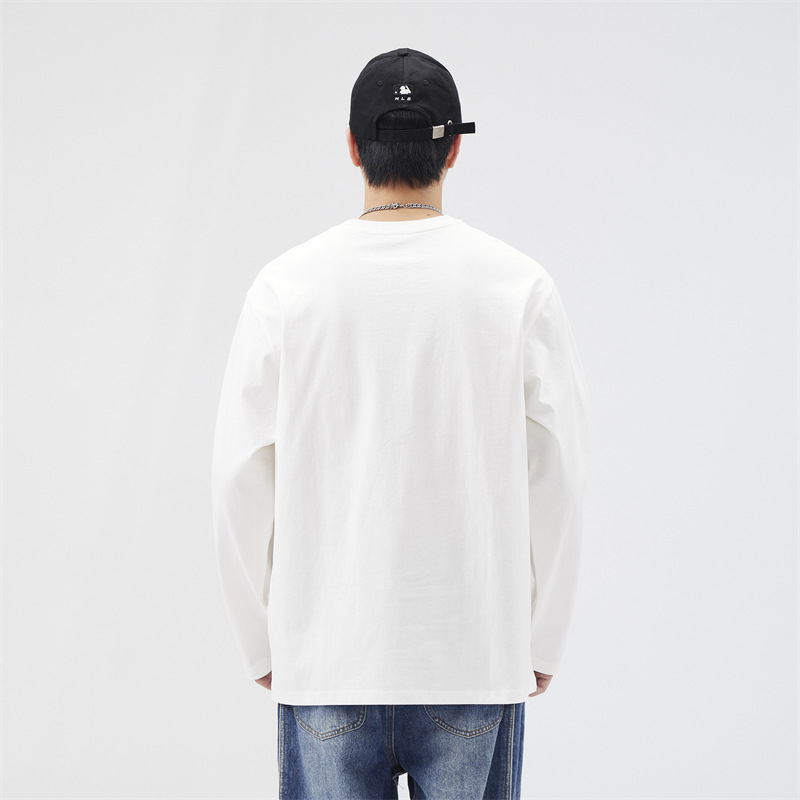 Ανδρική μακρυμάνικη βαμβακερή μπλούζα T‑shirt με εκτύπωση καρτούν, στρογγυλός λαιμός, χαλαρή εφαρμογή, φθινόπωρο 2024
