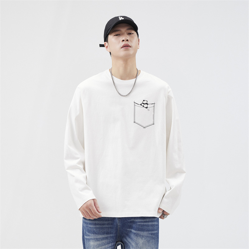 Ανδρική μακρυμάνικη βαμβακερή μπλούζα T‑shirt με εκτύπωση καρτούν, στρογγυλός λαιμός, χαλαρή εφαρμογή, φθινόπωρο 2024