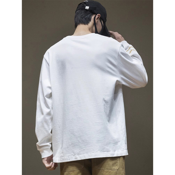 Αντρικό μακρυμάνικο T‑shirt σε ιαπωνικό στυλ με εκτύπωση χαμόγελου, χαλαρή εφαρμογή, plus size, στρογγυλός λαιμός, 100% βαμβάκι, βασικό κορμάκι για στρώση
