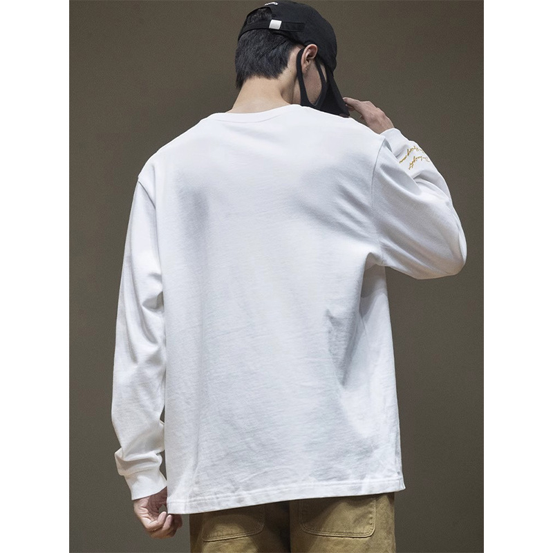 Αντρικό μακρυμάνικο T‑shirt σε ιαπωνικό στυλ με εκτύπωση χαμόγελου, χαλαρή εφαρμογή, plus size, στρογγυλός λαιμός, 100% βαμβάκι, βασικό κορμάκι για στρώση