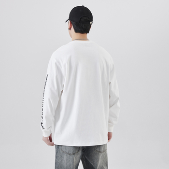 Ανδρικό μακρυμάνικο T‑shirt με εκτύπωση, χαλαρή εφαρμογή, στρογγυλός λαιμός, φθινοπωρινό 2024, 100% βαμβάκι