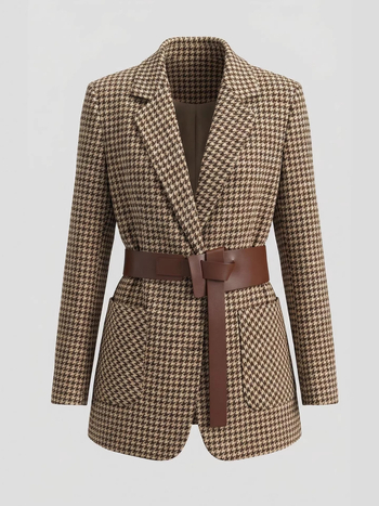 Γυναικείο σακάκι σε μοτίβο Houndstooth, κοντό μήκος, 2021 φθινοπωρινό–χειμερινό νέο μοντέλο, κομψό και ευέλικτο