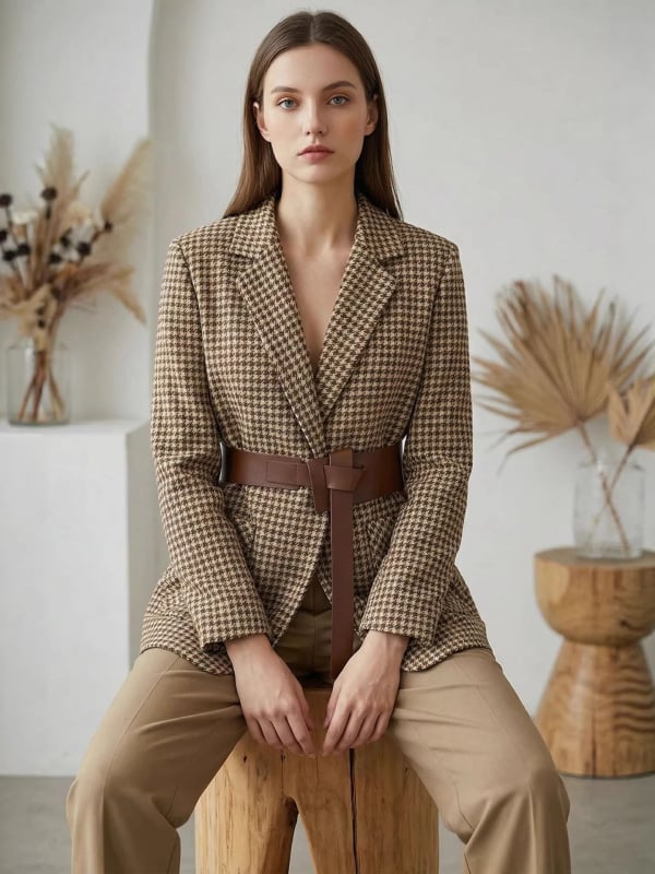 Γυναικείο σακάκι σε μοτίβο Houndstooth, κοντό μήκος, 2021 φθινοπωρινό–χειμερινό νέο μοντέλο, κομψό και ευέλικτο