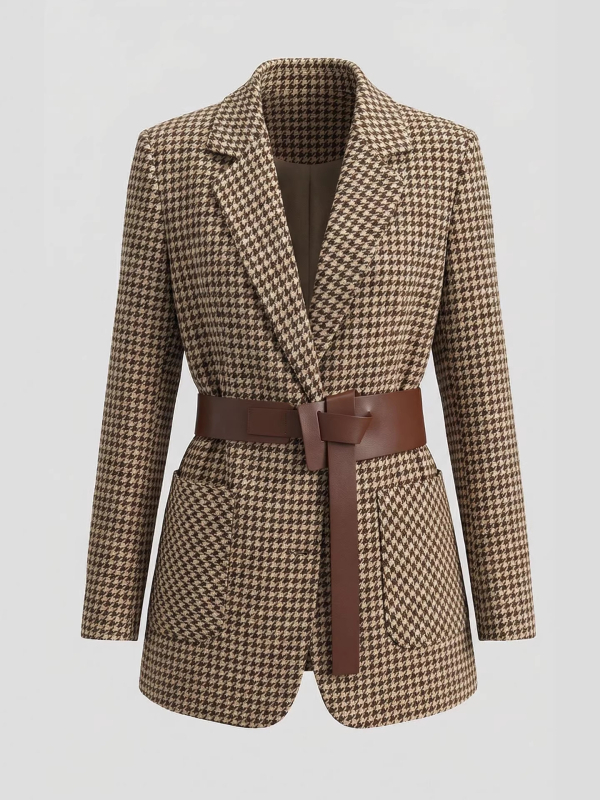 Γυναικείο σακάκι σε μοτίβο Houndstooth, κοντό μήκος, 2021 φθινοπωρινό–χειμερινό νέο μοντέλο, κομψό και ευέλικτο
