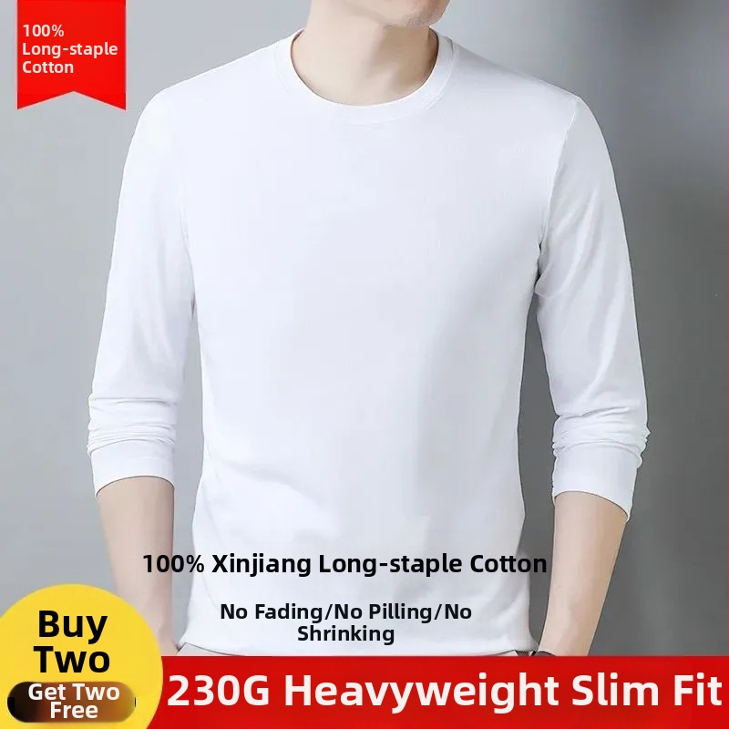 Pánske hrubé bavlnené tričko s dlhým rukávom, jednofarebné, slim fit, základný kúso k na jeseň-zimu, pohodlné