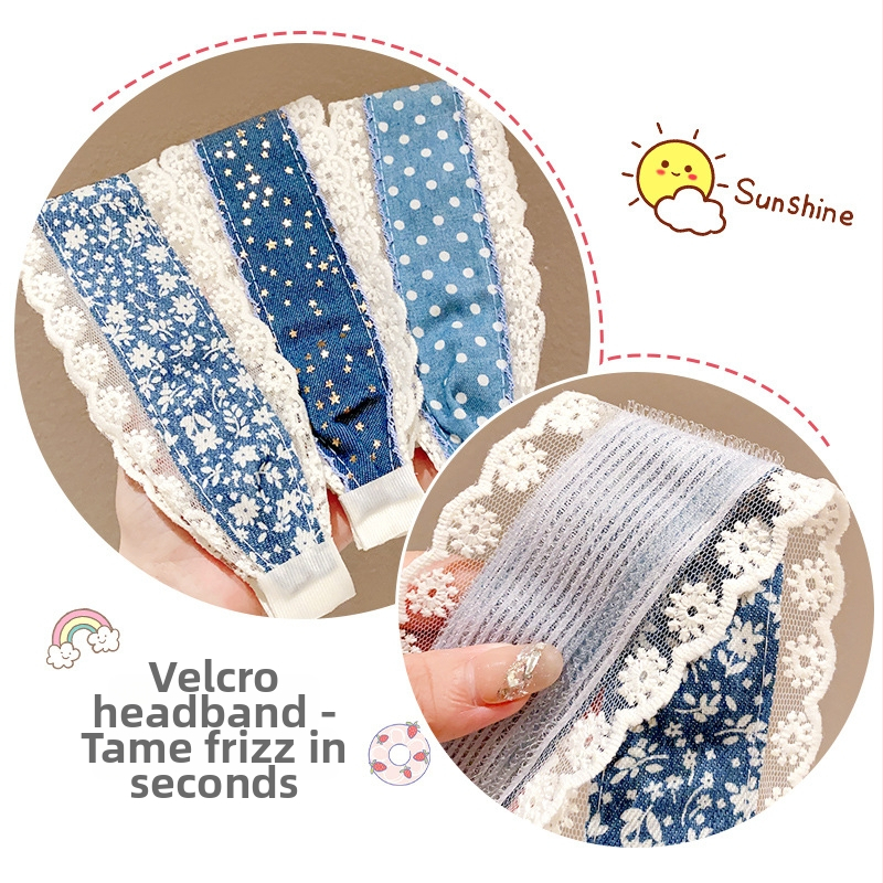 Denim modrá široká ofina, náplasť na vlasy pre dievčatá, vlasový doplnok s Velcro zámkom, ktorý nepoškodzuje vlasy