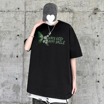 Ανδρική T-shirt από 100% βαμβάκι, Harajuku στυλ, κοντό μανίκι, χαλαρή εφαρμογή, στρογγυλός λαιμός, δροσερή καλοκαιρινή μπλούζα με εκτύπωση χαρακτήρων