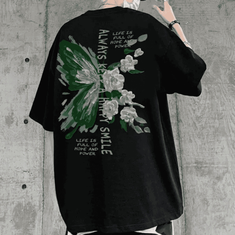 Ανδρική T-shirt από 100% βαμβάκι, Harajuku στυλ, κοντό μανίκι, χαλαρή εφαρμογή, στρογγυλός λαιμός, δροσερή καλοκαιρινή μπλούζα με εκτύπωση χαρακτήρων