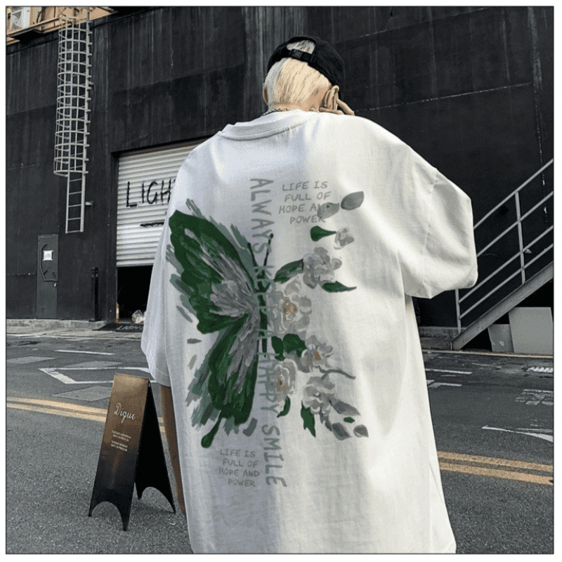 Ανδρική T-shirt από 100% βαμβάκι, Harajuku στυλ, κοντό μανίκι, χαλαρή εφαρμογή, στρογγυλός λαιμός, δροσερή καλοκαιρινή μπλούζα με εκτύπωση χαρακτήρων