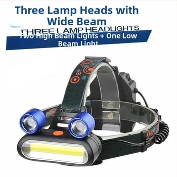 Nová čelovka so širokým lúčom, 3 LED, frog-eye dizajn, COB technológia, vysokovýkonná Li batéria, kompatibilná s 3AA, nabíjateľná