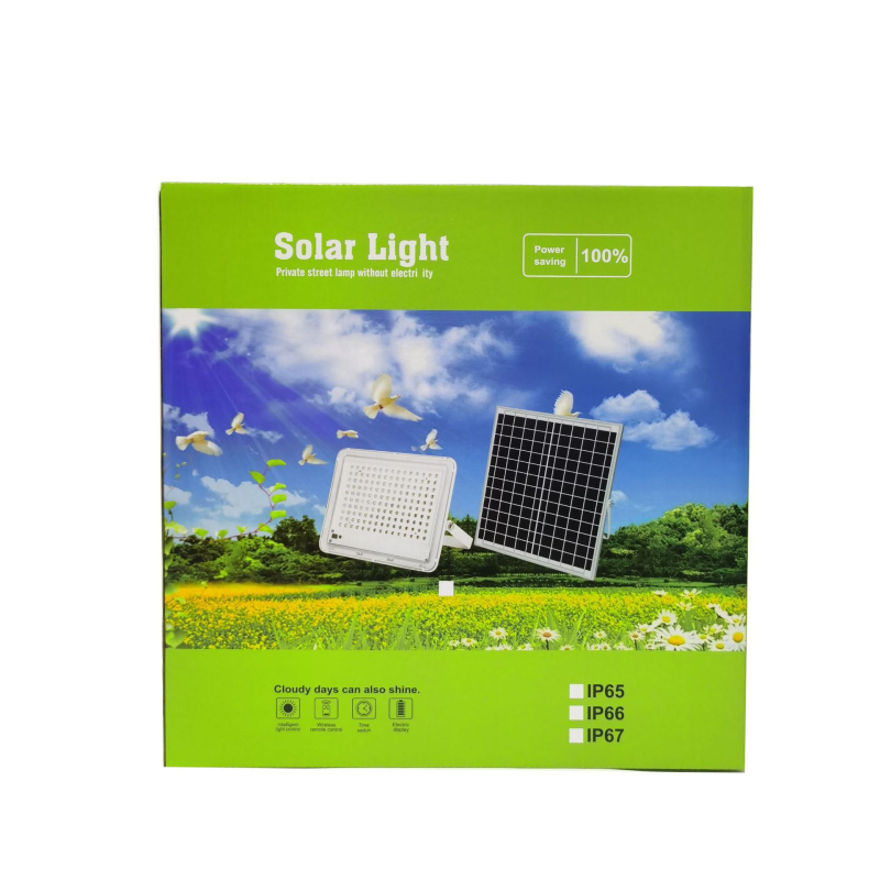 Solárny LED reflektor s integrovaným panelom vo farebnom balení, viac rozmerov, skladacia kartónová krabička