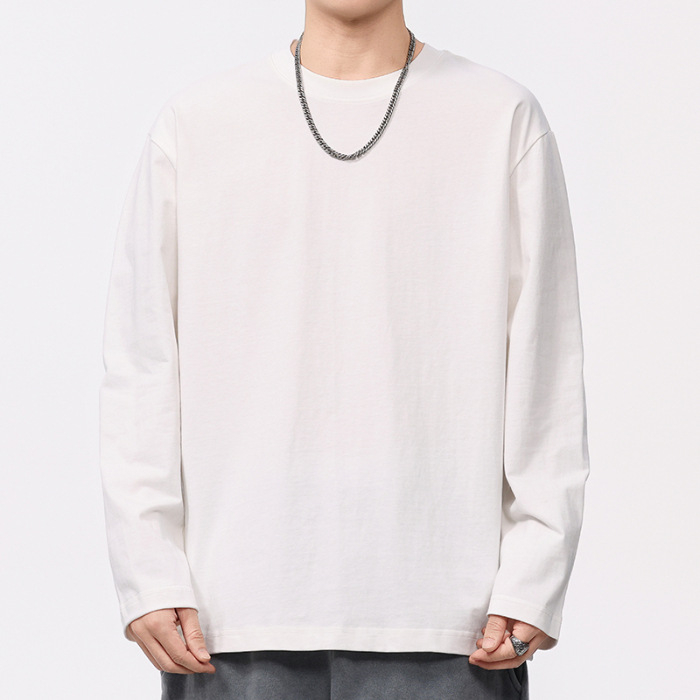 Ανδρικό μακρυμάνικο T-shirt από 100% βαμβάκι, φαρδιά γραμμή, φθινόπωρο 2025, λευκό