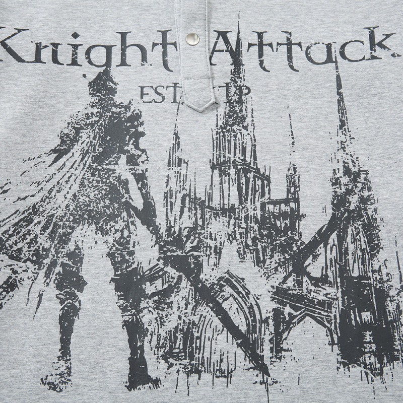 Δημιουργικό T‑shirt με τύπωμα anime, μακρυμάνικο για άντρες, φθινοπωρινό casual, με κουμπιά και μικρό γιακά