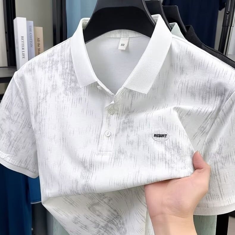 Ανδρική πόλο μπλούζα με σχέδιο tie-dye, κοντομάνικη, καλοκαίρι, με γιακά πόλο, άνετη γραμμή, modal ύφασμα με ice silk