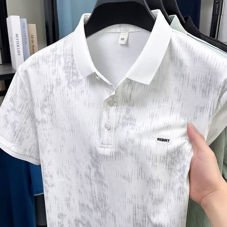 Ανδρική πόλο μπλούζα με σχέδιο tie-dye, κοντομάνικη, καλοκαίρι, με γιακά πόλο, άνετη γραμμή, modal ύφασμα με ice silk