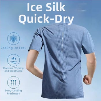 Pánske rýchloschné tričko z ice-silk, priedušné letné krátke rukávy pre beh a fitness