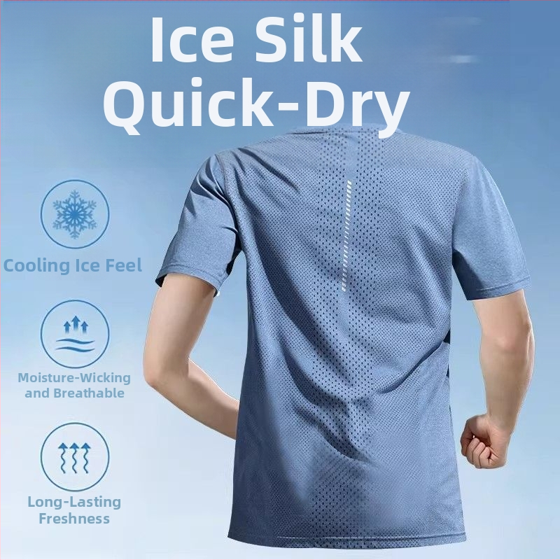 Pánske rýchloschné tričko z ice-silk, priedušné letné krátke rukávy pre beh a fitness