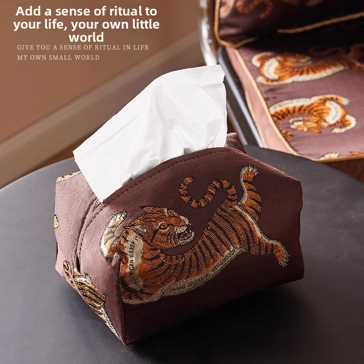 Nová čínska štýlová luxusná krabička na vreckovky s tigrom, z jacquard tkaniny, do obývačky, spálne, na stôl a do auta