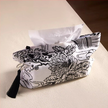 Új kínai stílusú lótusz hímzésű zsebkendőtasak, nappaliba és az autóba, textil zsebkendő-doboz