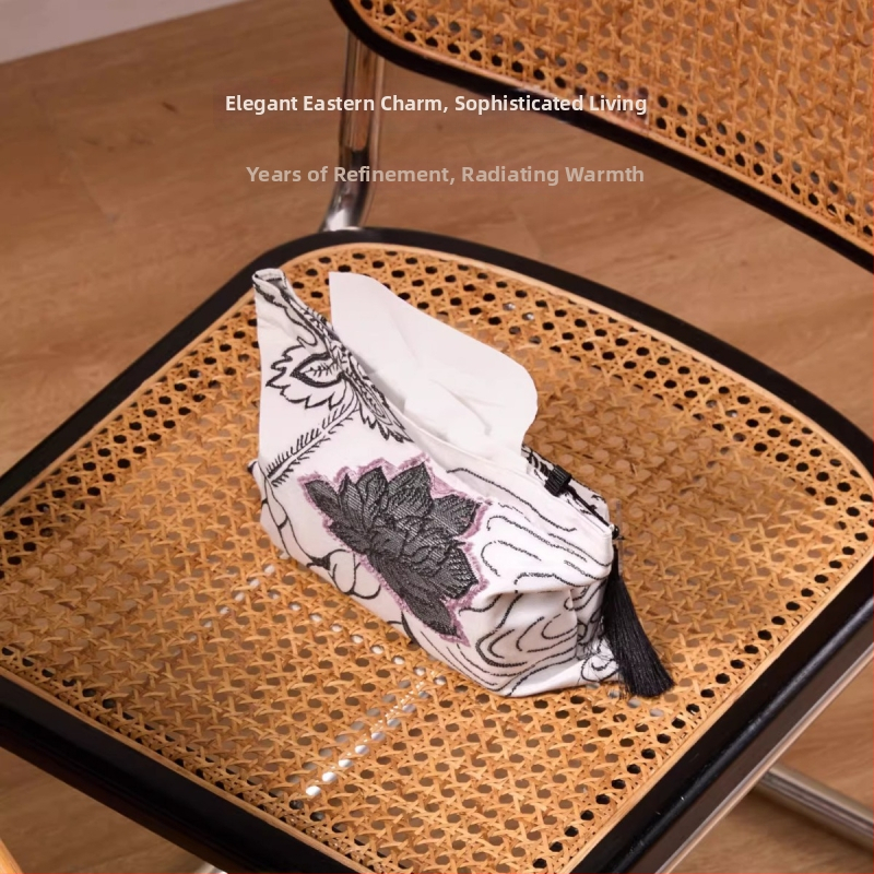 Új kínai stílusú lótusz hímzésű zsebkendőtasak, nappaliba és az autóba, textil zsebkendő-doboz