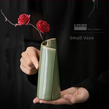 Vintage keramická váza na sušené kvety, stolová dekorácia v čínsko-zen štýle