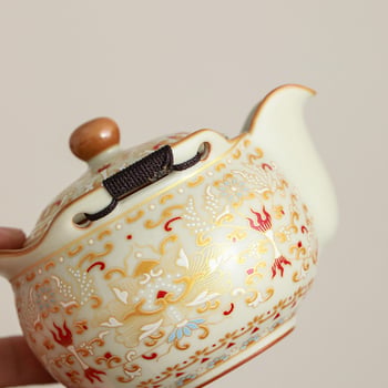 Ručne vyrobený keramický čajník Kung Fu, čínskeho štýlu, s filtrom, Ru porcelán s praskanou glazúrou