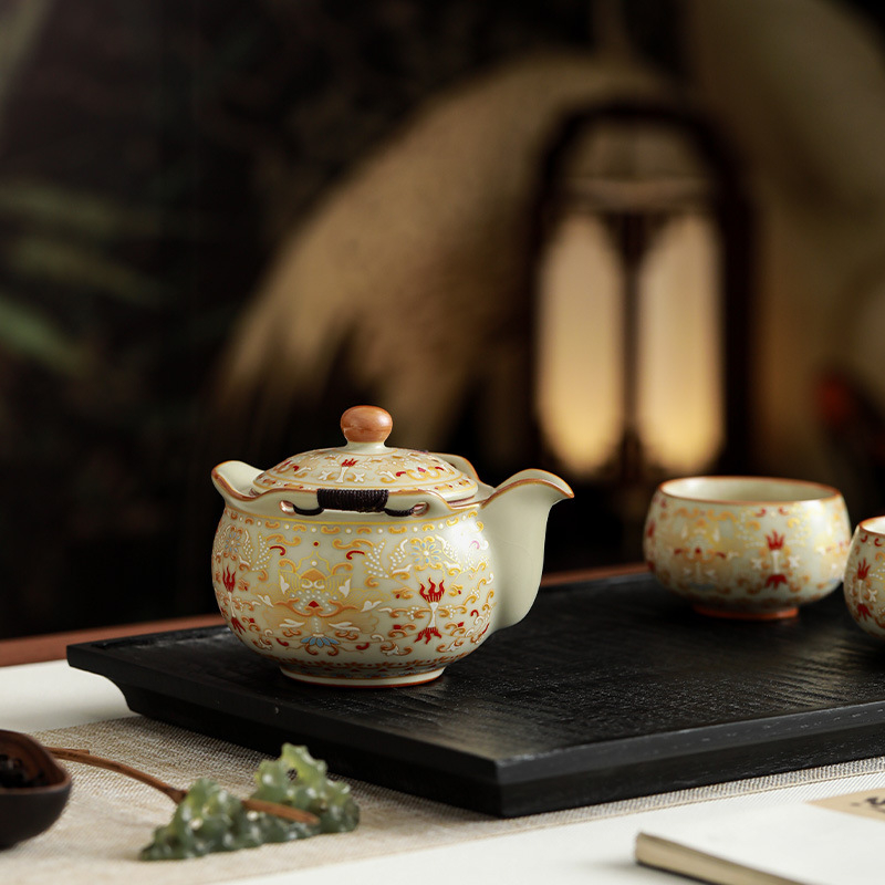 Ručne vyrobený keramický čajník Kung Fu, čínskeho štýlu, s filtrom, Ru porcelán s praskanou glazúrou