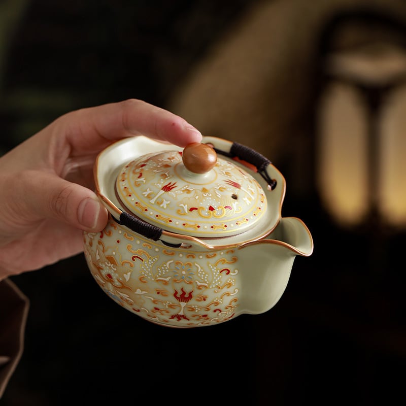 Ručne vyrobený keramický čajník Kung Fu, čínskeho štýlu, s filtrom, Ru porcelán s praskanou glazúrou