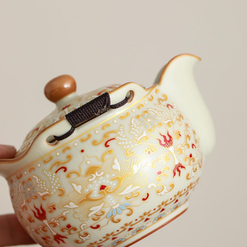 Ručne vyrobený keramický čajník Kung Fu, čínskeho štýlu, s filtrom, Ru porcelán s praskanou glazúrou