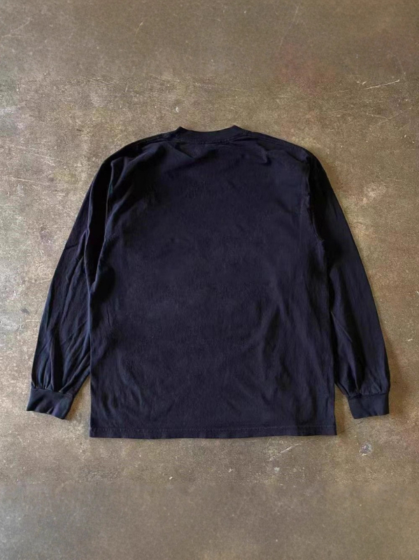 Βαρύ βαμβακερό T‑shirt με λαιμόκοψη στρογγυλή, μακριά μανίκια, φαρδιά γραμμή, αμερικανικό ρετρό τύπωμα για άνδρες