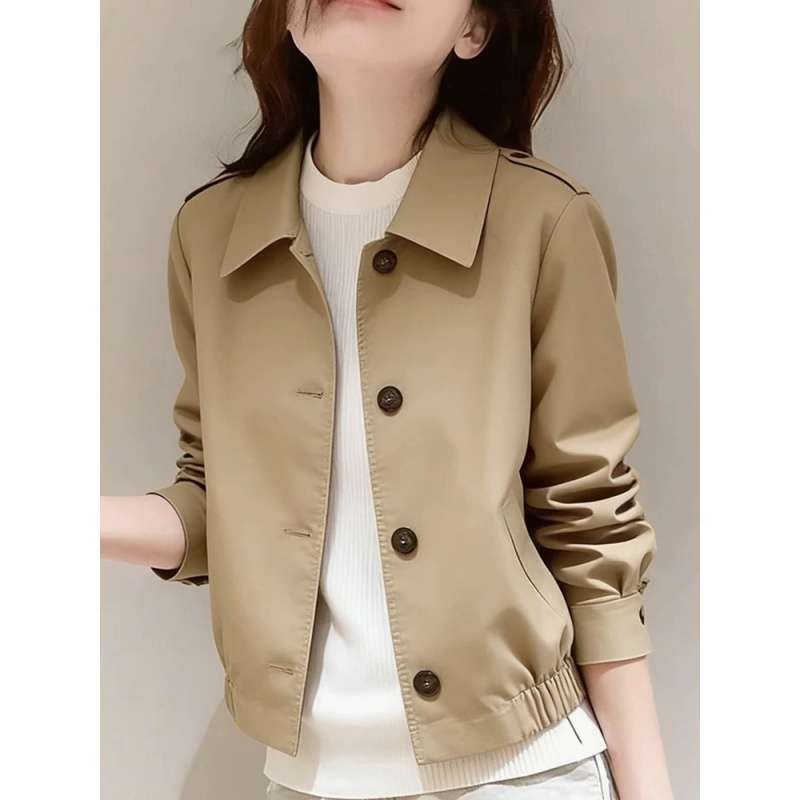Γυναικείο χακί trench coat, κοντό στυλ για μικρόσωμες, άνοιξη 2026, εκλεπτυσμένη γραμμή