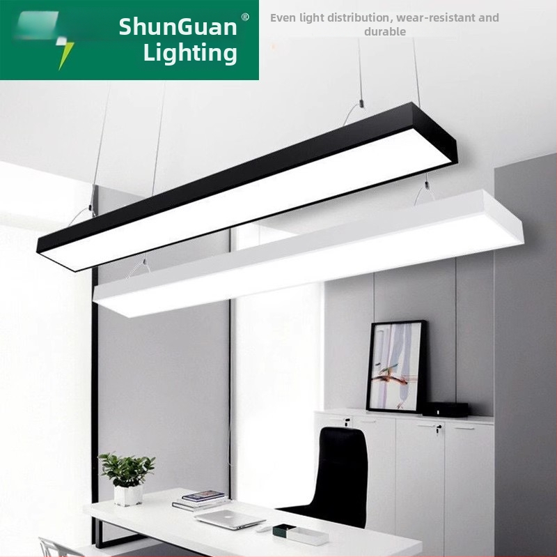 Shunguan Lighting LED Pásové Osvetlenie Do Kancelárie, Čierne Obdĺžnikové Anti‑Glare Zavesné Svetlo, Moderný Priemyselný Štýl