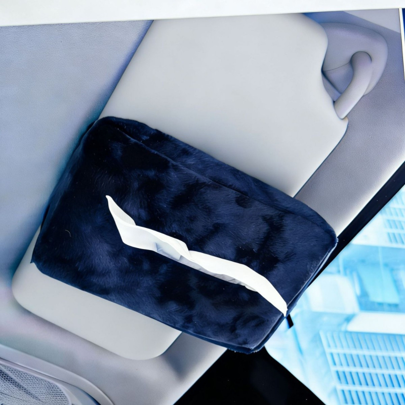 Cutie de șervețele auto din pluș, cu atașament de pe parasolul de soare, accesoriu interior multifuncțional