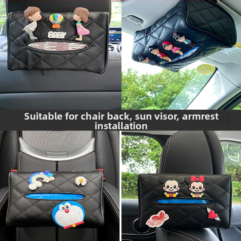 Cutie din piele pentru șervețele auto, suport agățat pentru parasolarul mașinii, accesoriu interior luxos