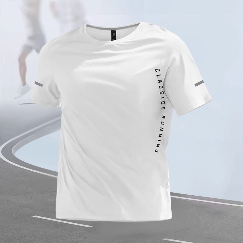 Ανδρική κοντομάνικη T‑shirt με ice-silk ύφασμα και γρήγορο στέγνωμα, από πολυεστέρα, για τρέξιμο, slim fit, αναπνεύσιμο