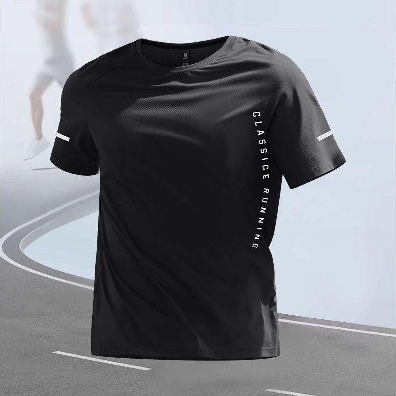 Ανδρική κοντομάνικη T‑shirt με ice-silk ύφασμα και γρήγορο στέγνωμα, από πολυεστέρα, για τρέξιμο, slim fit, αναπνεύσιμο