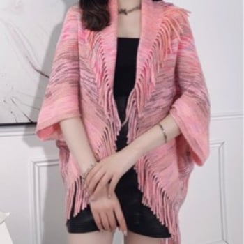 Γυναικείο ζεστό πλεκτό σετ: κάπα-σάλι, oversized cardigan και φουλάρι με φούντες