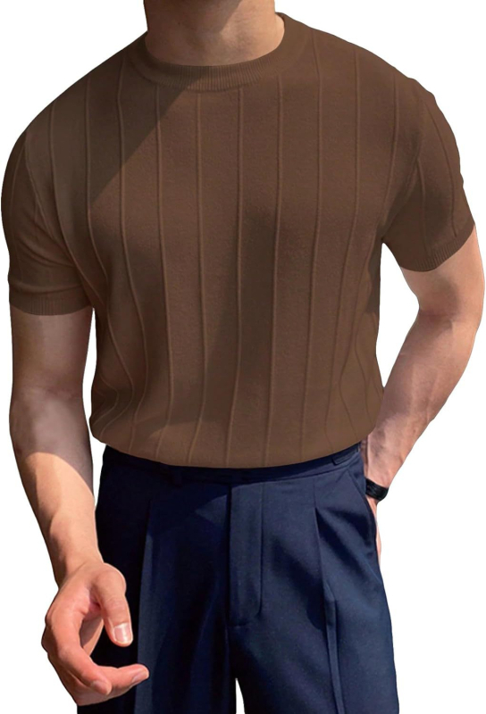 Ανδρικό μονόχρωμο T‑shirt με στρογυλό λαιμόκοψη, κοντά μανίκια, διαπνέον και δροσερό για το καλοκαίρι.
