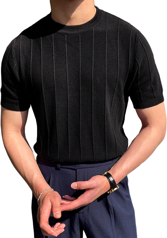Ανδρικό μονόχρωμο T‑shirt με στρογυλό λαιμόκοψη, κοντά μανίκια, διαπνέον και δροσερό για το καλοκαίρι.