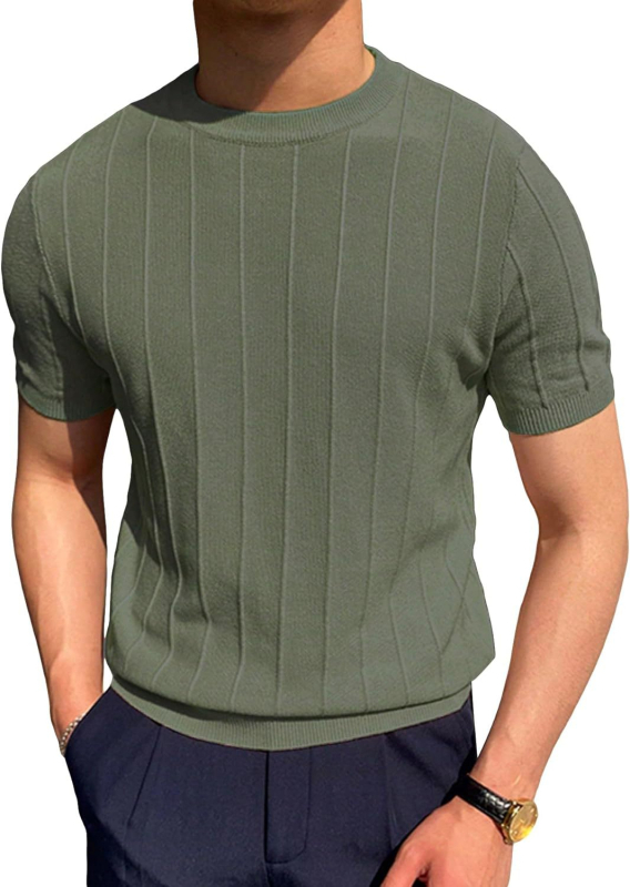 Ανδρικό μονόχρωμο T‑shirt με στρογυλό λαιμόκοψη, κοντά μανίκια, διαπνέον και δροσερό για το καλοκαίρι.