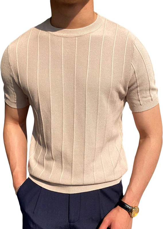 Ανδρικό μονόχρωμο T‑shirt με στρογυλό λαιμόκοψη, κοντά μανίκια, διαπνέον και δροσερό για το καλοκαίρι.