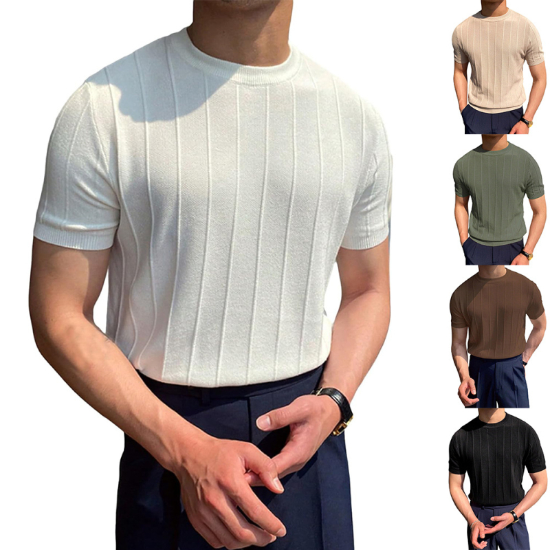 Ανδρικό μονόχρωμο T‑shirt με στρογυλό λαιμόκοψη, κοντά μανίκια, διαπνέον και δροσερό για το καλοκαίρι.