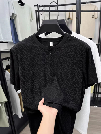 Ανδρικό T-shirt με στρογγυλή λαιμόκοψη, κοντό μανίκι, ice silk, ελαφρύ και χαλαρό στυλ για καλοκαίρι, για άνδρες μέσης ηλικίας