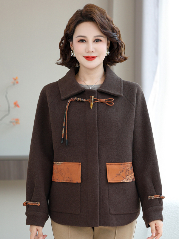 Top elegant în stil chinezesc pentru femei, primăvară și toamnă, mărimi XL–5XL, culori negru, roșu, maro închis, brand Qiao Yaying