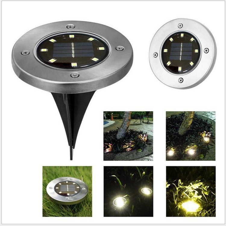 Ηλιακή υπόγεια LED λάμπα 8 LED για γκαζόν, εξωτερικός φωτισμός κήπου, διακοσμητικό φως αυλής με αισθητήρα φωτός